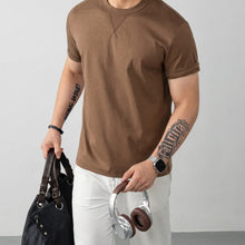 Louis™ Premium-Strick-T-Shirt mit geripptem Rundhalsausschnitt – Braun