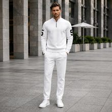 Alexander™ Set mit Stehkragen-Shirt mit Reißverschluss und Minimalistischer Hose – Weiß
