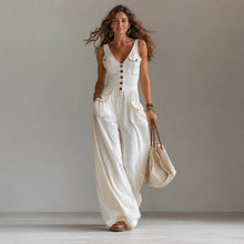 Marvella™ Jumpsuit mit V-Ausschnitt und weitem Bein – Weiß