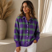 Saint Claire™ Premium-Strickjacke mit Karomuster – Lila