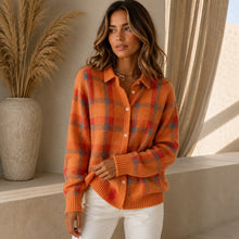 Saint Claire™ Premium-Strickjacke mit Karomuster – Orange