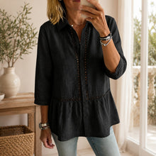 Fiorelly™ Bluse Mit Klassischem Kragen, Cut-Out-Details Und Weitem Saum – Schwarz