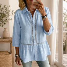 Fiorelly™ Bluse Mit Klassischem Kragen, Cut-Out-Details Und Weitem Saum – Hellblau