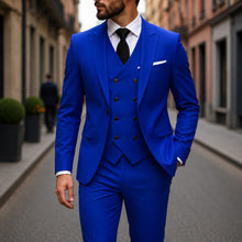 Anzug Montevic™ mit doppelreihiger Weste, schmalem Schnitt und Einstecktuch – Blau