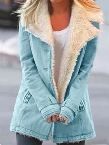 Wintermantel Damen mit Teddyfutter – Blau