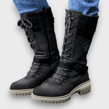 Winterstiefel Damen mit Strickkragen – Schwarz