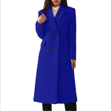 Louia | Langer gestepper Wollmantel mit Doppelkragen für Damen – Blau