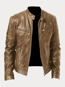 Nicole | Damen Stylische Streetwear Moto Lederjacke – Beige