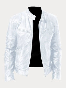 Nicole | Damen Stylische Streetwear Moto Lederjacke – Weiß