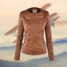 Natascha | Damen Slim Fit Lederjacke mit Reißverschluss – Gold