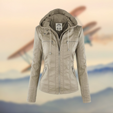 Natascha | Damen Slim Fit Lederjacke mit Reißverschluss – Beige