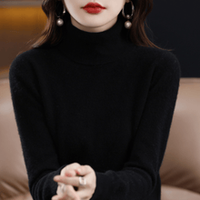 Elfriede | Damen Klassischer Warmer Strickpullover mit Rollkragen – Schwarz