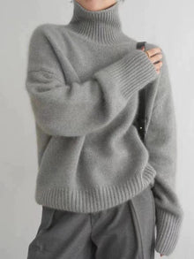 Doris | Damen Bequemer Strickpullover mit hohem Kragen – Grau