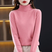 Elfriede | Damen Klassischer Warmer Strickpullover mit Rollkragen – Rosa