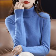 Elfriede | Damen Klassischer Warmer Strickpullover mit Rollkragen – Blau