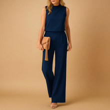 Sofia | Rundhals Weites Bein Jumpsuit – Marineblau