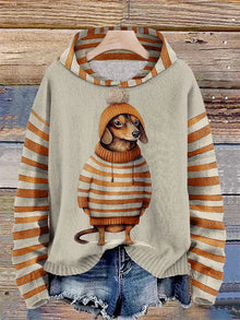 Kuscheliger Damen-Kapuzenpullover mit niedlichem Hundemotiv – Orange