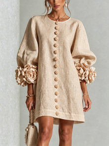 Hinan - Mini Kleid Mit Blumenmuster – Beige