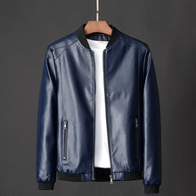 Herren Lederjacke Bomber Statement Stil – Marineblau
