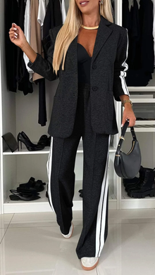 Trendiges Damen Trainingsanzug Set mit Blazer & Hose – Komfort & Stil – Schwarz