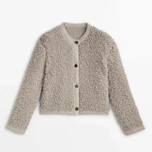 Kuschelige Damen Teddy Strickjacke für den Winter – Khaki