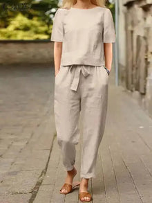 Leika | Zweiteiliges Leinen-Set – Khaki