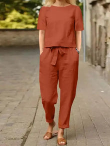 Leika | Zweiteiliges Leinen-Set – Orange