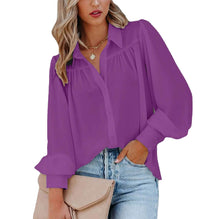 Bluse mit Ballonärmeln | Knopfleiste | Femininer Stil – Lila