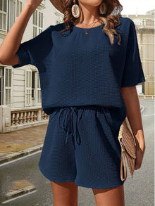 Damen Zweiteiler Loungewear Kombi-Set Elegant – Marineblau