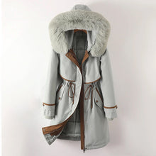 Hanna | Damen Warme, lange Jacke mit Kapuze – Grau