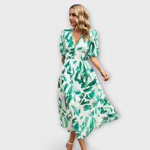 Maxikleid mit Ballonärmeln im abstrakten Design – Dunkelblau