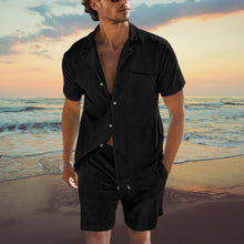 Herren Sommer Set – Zweiteiler mit Kurzarmhemd & Shorts für Strand & Freizeit – Schwarz