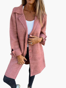 Karin | Damen Stylischer Button-Front Mantel im Relaxed Fit – Rosa