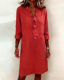 Dorelle - Luftiges Rüschen-Shirtkleid aus Leinen-Mix – Rot