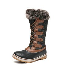 Flache Damenstiefel mit hohem Schaft und Schnürverschluss - Aelira – Schwarz/Braun