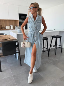 Isabelle | Maxi-Jeanskleid – Hellblau