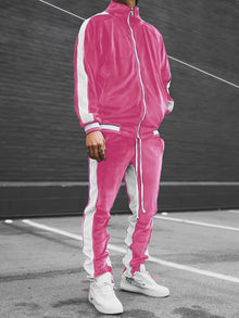 Lässiges Vollreissverschluss-Trainingsanzug-Set mit Jacke und Jogginghose für Herren | Ideal für Outdoor-Aktivitäten – Rosa