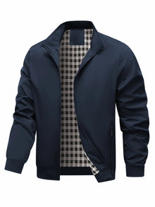 Charith - Lässige Langarm Jacke Mit Reißverschluss – Marineblau