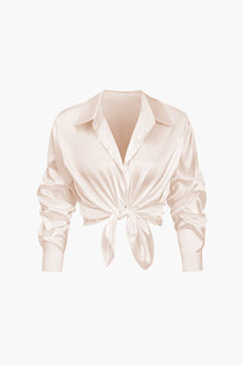 Florentine | Elegante Langarm-Bluse aus seidigem Satin – Beige