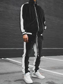 Lässiges Vollreissverschluss-Trainingsanzug-Set mit Jacke und Jogginghose für Herren | Ideal für Outdoor-Aktivitäten – Schwarz