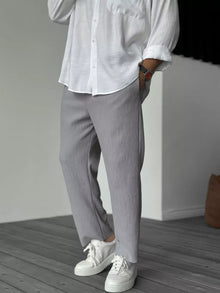 Herren Relaxed Fit Rippenstrick-Hose – Grau