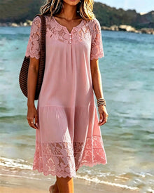 Kosana - Patchwork Kleid MIT Ausschnitten – Rosa