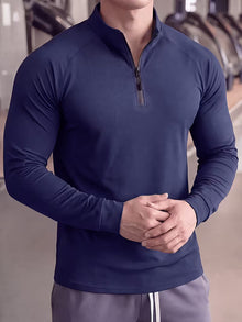 Zerdan – Langarm-Sweatshirt Mit Halbem Reißverschluss – Blau