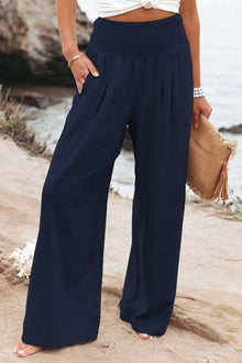 Quinley - Leinenhose mit Stretch – Marineblau