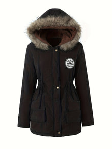 Damen Eleganter Fleece Parka Wintermantel mit Veganem Fell für Damen | Ideal für den Winter – Schwarz