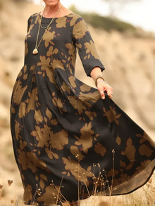 Noellaa – Bequemes Plissee-Kleid aus Baumwolle Und Leinen – Braun