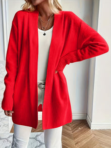 Lässiger Strickwaren-Woll-Cardigan mit Tasche für Damen | Perfekt für den Alltagsgebrauch – Rot