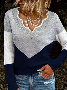 Arknelle - Lässiger Langarm Pullover Mit Kontrastdetails – Blau