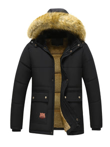 Lässige Kapuzen-Polyester-Winterjacke Für Herren | Perfekt für Outdoor-Aktivitäten – Schwarz