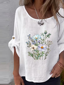 Sheril – Lockeres Oberteil mit Rollkragen und Ärmeln im Blumenmuster – Weiß (2)